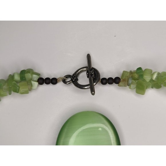 Stunning Green Cats Eye Teardrop Statement Piece Necklace Chunky Eye-grabbing - Picture 5 of 7